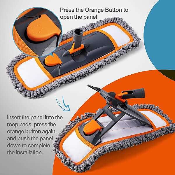 CLEANHOME Mops for Floor Cleaning with 3 Different Washable Pads and Extendable 55” Long Handle, Multifunction Dust Mop for Hardwood,Marble,Tile Floor Mopping,Orange - Image 8