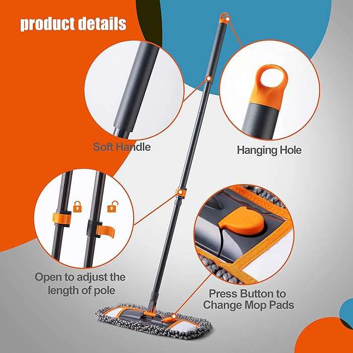 CLEANHOME Mops for Floor Cleaning with 3 Different Washable Pads and Extendable 55” Long Handle, Multifunction Dust Mop for Hardwood,Marble,Tile Floor Mopping,Orange - Image 9