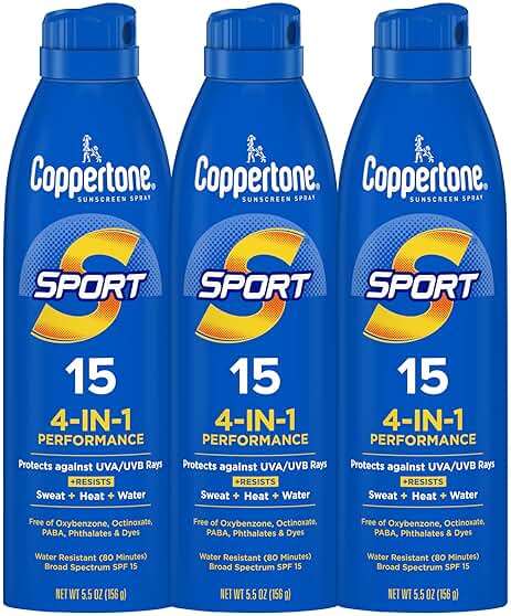 Coppertone Sport Sunscreen Spray, Broad Spectrum SPF 15 Water Resistant Spray Sunscreen, 5.5 Oz, Pack of 3 - Image 1