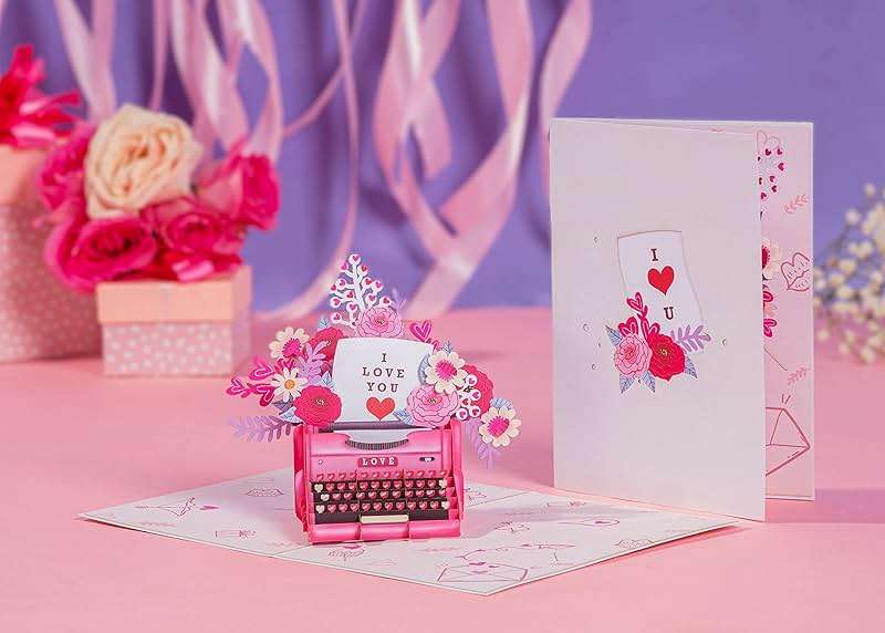 Paper Love 3D Love Typewriter Pop Up Romantic Card, Gift for Birthday, Wedding, Anniversary, Thank You, Get Well, Valentines Day, Mothers Day & All Occasions, 5" x 7" Includes Envelope and Note Tag - Image 3