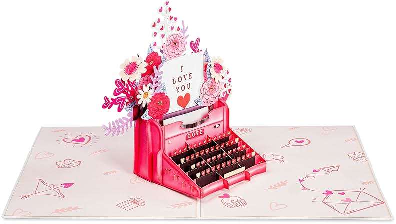 Paper Love 3D Love Typewriter Pop Up Romantic Card, Gift for Birthday, Wedding, Anniversary, Thank You, Get Well, Valentines Day, Mothers Day & All Occasions, 5" x 7" Includes Envelope and Note Tag - Image 5