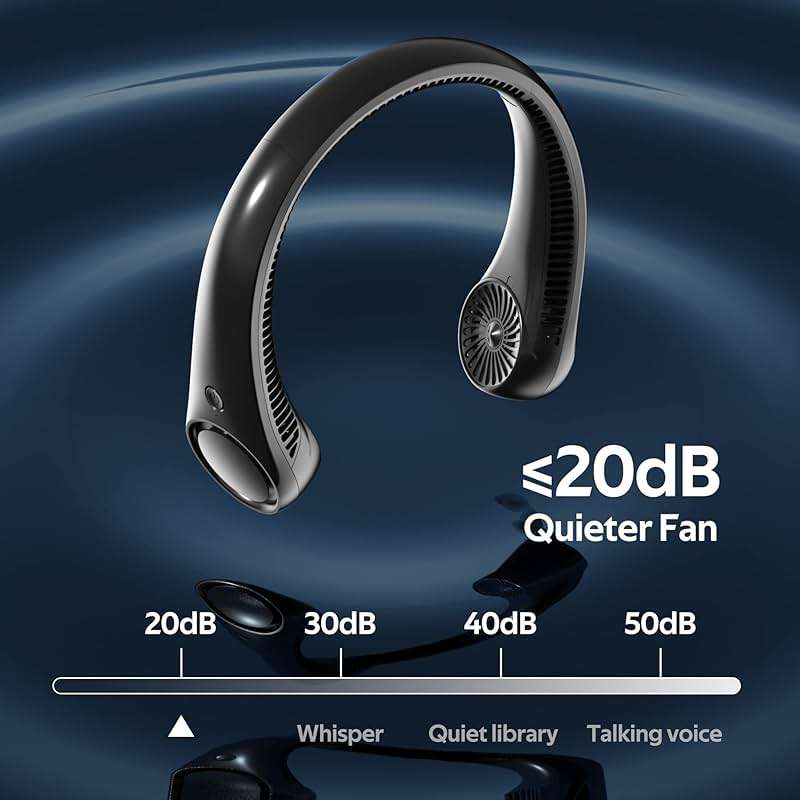 Portable Neck Fan, Hands Free Bladeless, 360° Cooling Personal Fan,Wearable Quiet Fan for Outdoor Indoor, Birthday Gifts for Men Women Mom Dad, 4000mAh Battery USB Rechargeable, 3-Speeds( Black) - Image 4