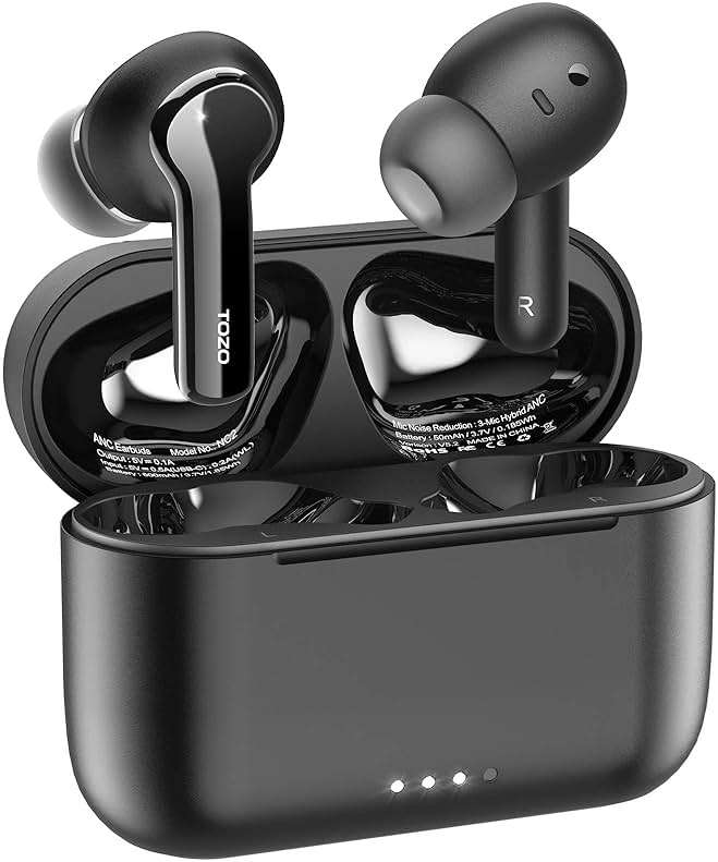 TOZO Hybrid Active Noise Cancelling Wireless Earbuds, in-Ear Detection Headphones, IPX6 Waterproof Bluetooth 5.2 Stereo Earphones, Immersive Sound Premium Deep Bass Headset, Black (Renewed) - Image 1