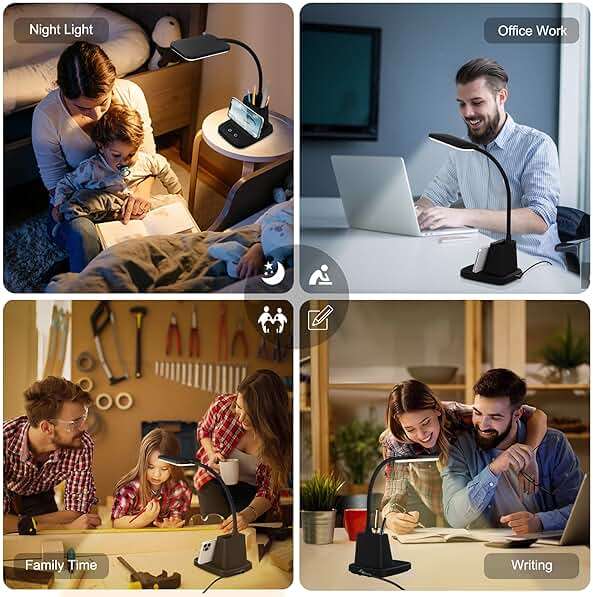 Sailstar Desk Lamp, LED Desk Lamps for Home Office, Wireless Charger Small Desk Lamp with Pen Holder, 3 Color Modes, Dimmable, CRI 85, 800LM, Study Lamps for College Dorm Room, Adapter Included, Black - Image 7