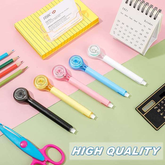 Gersoniel 10 Pack Correction Tape Pen Correctional Ink Tape Push Pull Protective, Easy to Use Applicator for School Office Supplies, 0.2 x 236 Inch (Bright Color) - Image 5