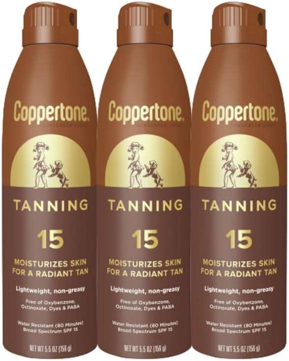 Coppertone Tanning Sunscreen Spray with Broad Spectrum SPF 15, Water Resistant Spray Sunscreen, Lightweight and Non-Greasy, 5.5 Oz, Pack of 3 - Image 1