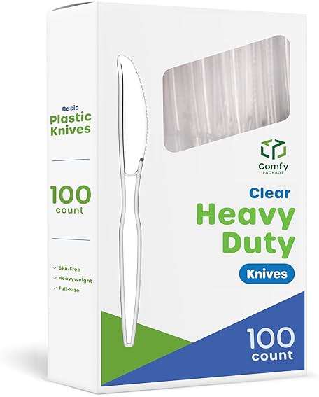 GUSTO [100 Pack] Heavy Duty Disposable Clear Plastic Knives - for Parties, Events, and Everyday Use (Formerly Comfy Package) - Image 1