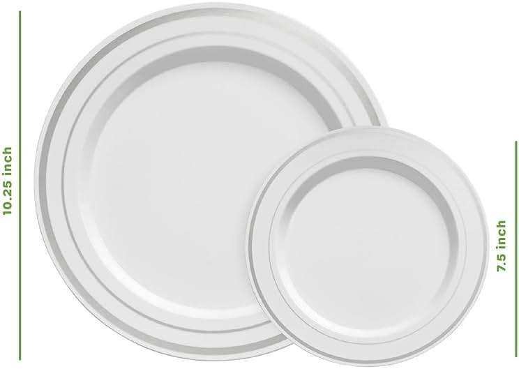 SETUP [60 Piece Combo Silver Trim Plastic Plates - Premium Heavy-Duty 30 Disposable 10.25" Dinner Party Plates and 30 Disposable 7.5" Salad Plates - Image 3