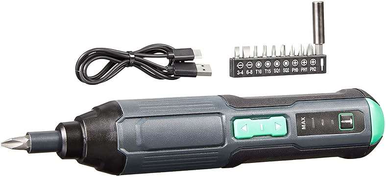 Amazon Basics by SKIL 4V Cordless Stick Screwdriver with 10-Piece Bit Set, USB Cable, LED Light, 3 Torque Settings - Image 1