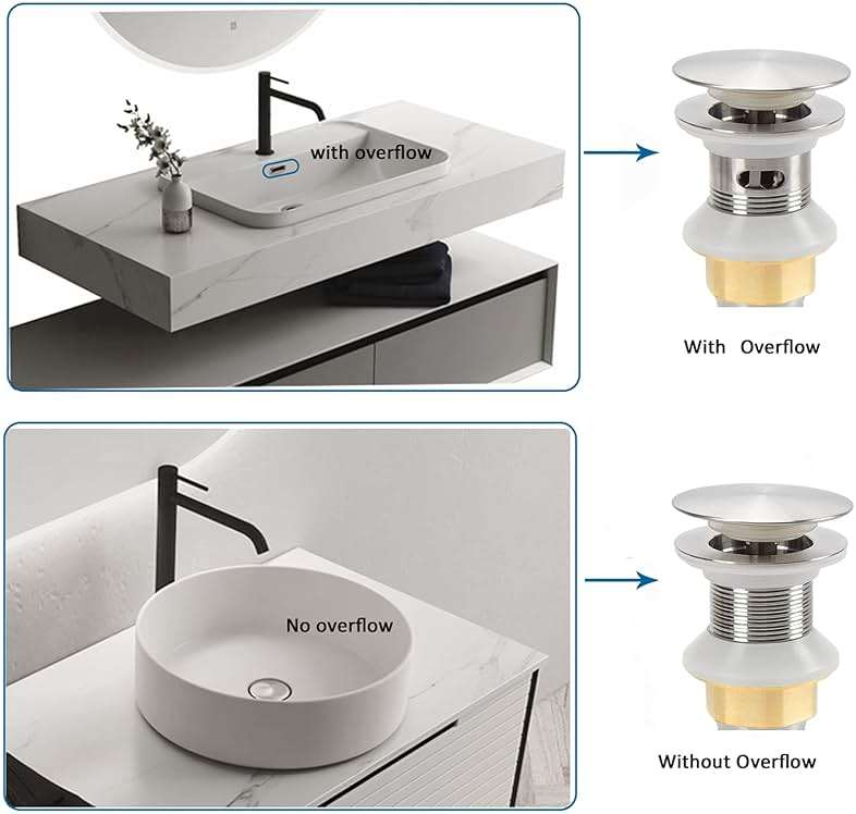Rockgoya Bathroom Sink Drain,Drain Stopper Bathroom Sink with Overflow,Pop Up Drain Assembly with Detachable Strainer Basket,Built-in Anti-Clogging Strainer,Stainless Steel Brushed Nickel - Image 4