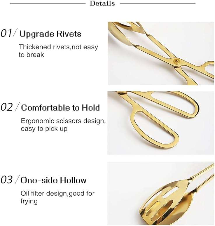 IAXSEE 2 Pieces Buffet Salad Tongs for Kitchen Serving and Cooking, Stainless Steel Food Scissor Tongs, Catering Utensil for Bread Cake Bake Steak Barbecue (Gold) - Image 4