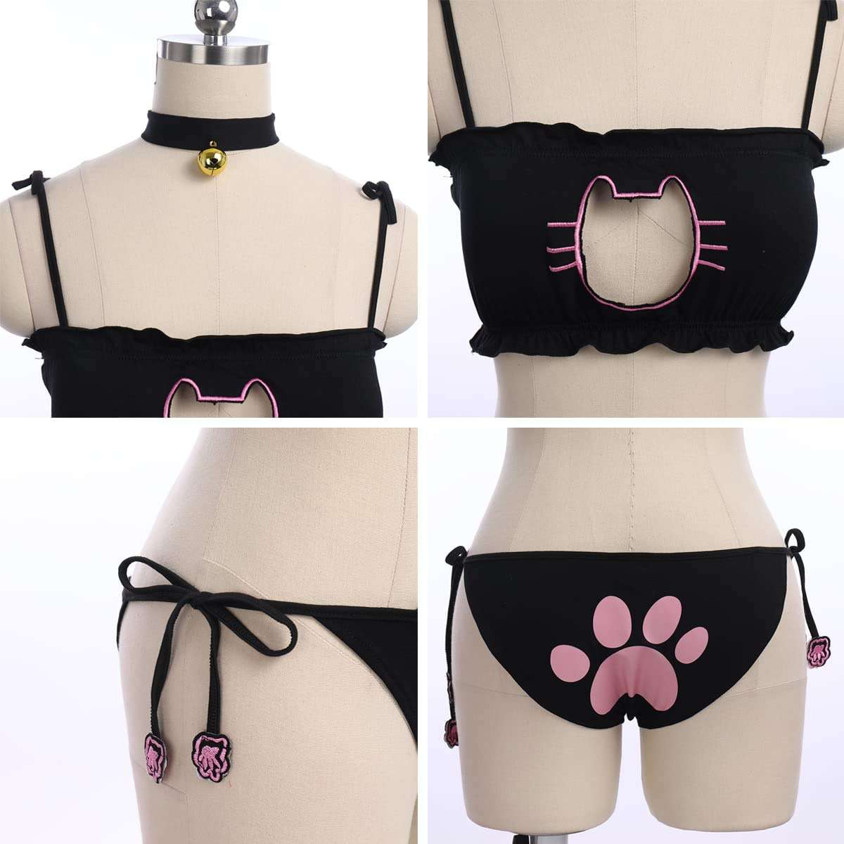 ABAFIP Womens Cute Kawaii Anime Cat Kitten Lingerie set Micro Bikini Strappy Tiny Bra Mini Panty Extreme Swimsuit - Image 6