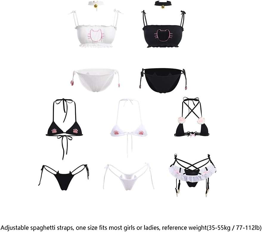 ABAFIP Womens Cute Kawaii Anime Cat Kitten Lingerie set Micro Bikini Strappy Tiny Bra Mini Panty Extreme Swimsuit - Image 7