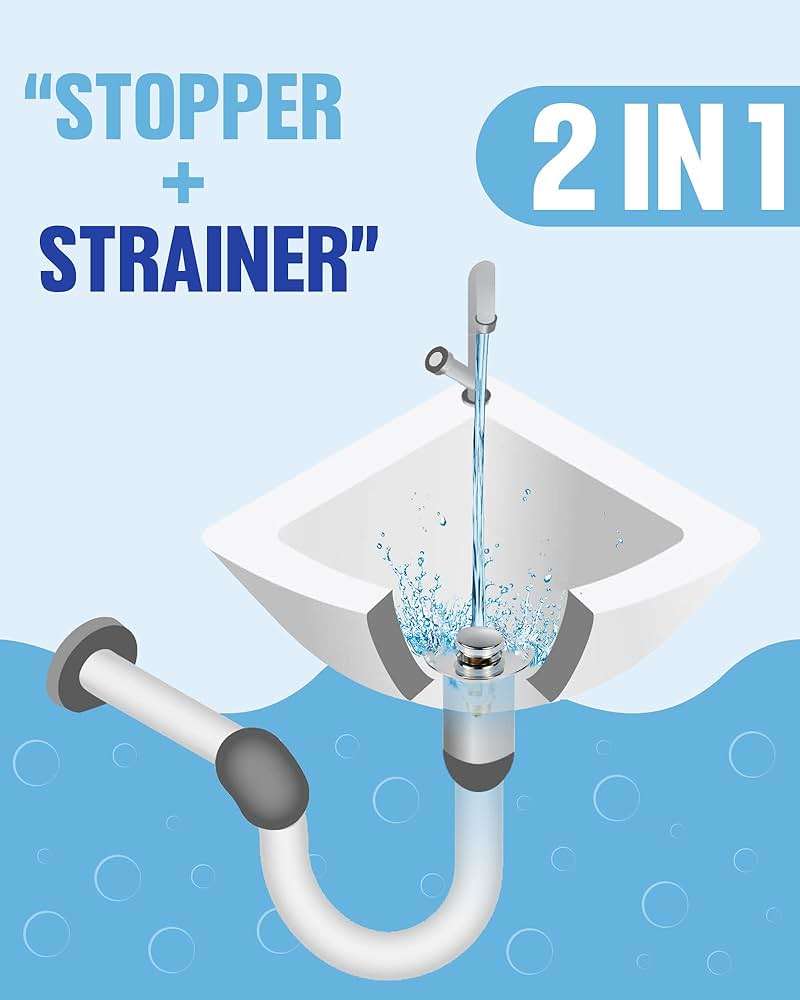 Bathroom Sink Drain Strainer, 2 in 1 Anti-Clogging Sink Stopper with Hair Catcher, Universal Pop-Up Sink Drain Plug Fits 1.1" ~ 1.5" Drain, Solid Brass (Chrome) - Image 2