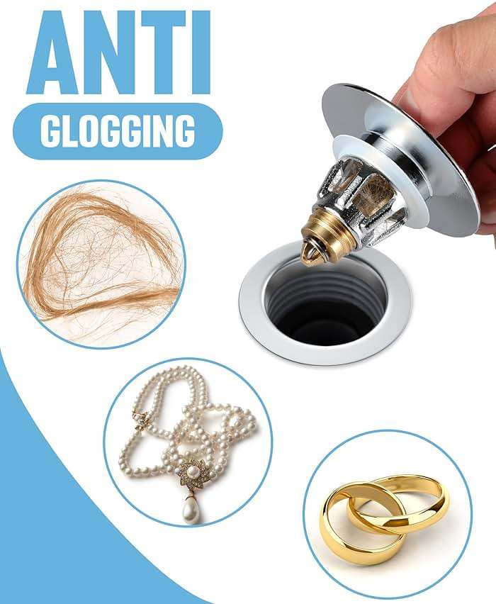 Bathroom Sink Drain Strainer, 2 in 1 Anti-Clogging Sink Stopper with Hair Catcher, Universal Pop-Up Sink Drain Plug Fits 1.1" ~ 1.5" Drain, Solid Brass (Chrome) - Image 3