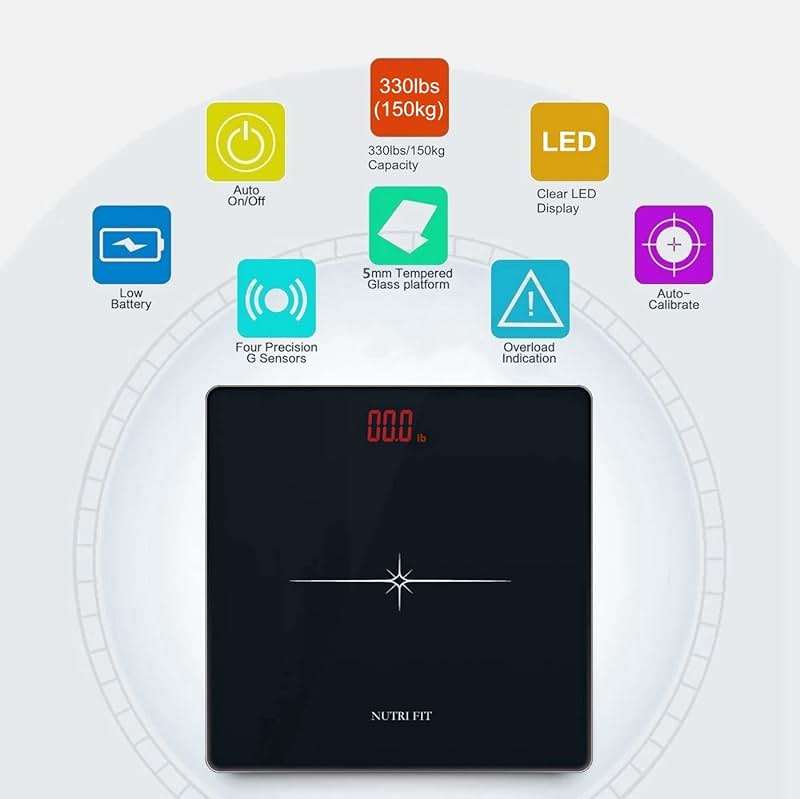 NUTRI FIT Digital Scale for Body Weight, Precision Bathroom Weighing Scale Step-On Technology High Capacity - 330 lb, LED Display with High Precision Measurements, Black - Image 2
