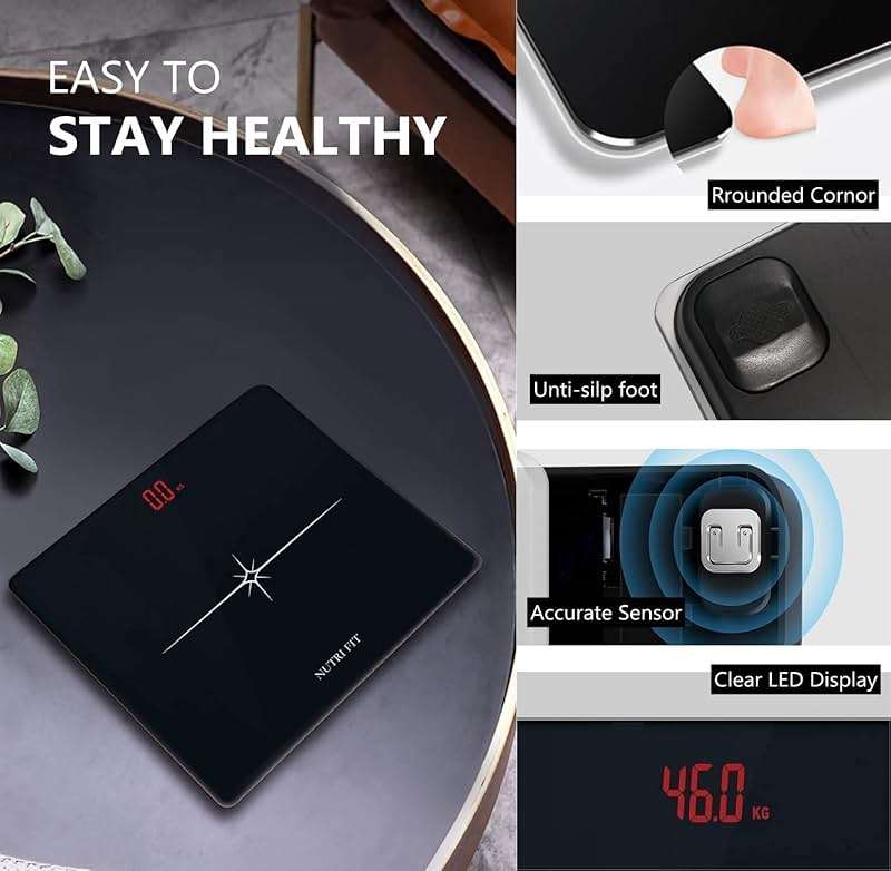 NUTRI FIT Digital Scale for Body Weight, Precision Bathroom Weighing Scale Step-On Technology High Capacity - 330 lb, LED Display with High Precision Measurements, Black - Image 3
