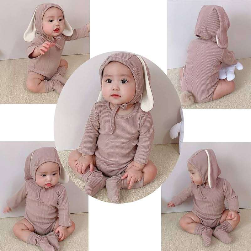 ACEHCEAR Baby Boys Girls Bunny Outfit My First Easter Costumes Infant Newborn Bodysuit Romper with Long Ear Hat 0-24 Months - Image 2