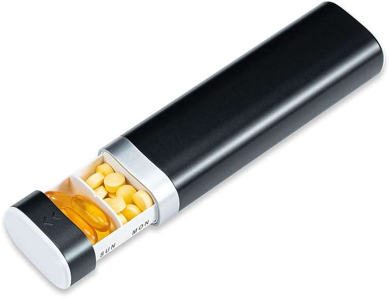 Betife Travel Pill Organizer Weekly 7 Day, Compact Daily Pill Box, Portable Medicine Case, Cute Pill Holder for Vitamins Supplements, Drawer-Shaped Pills Organizer (Black) - Image 1