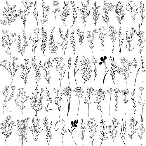 Cerlaza 75 Styles Tiny Black Flower Branch Temporary Tattoos For Women, 16 Sheets Realistic Wild Flower Floral Small Fake Tattoo Adults, Christmas Tattoo Stickers for Hands Legs Body Sticker - Image 1