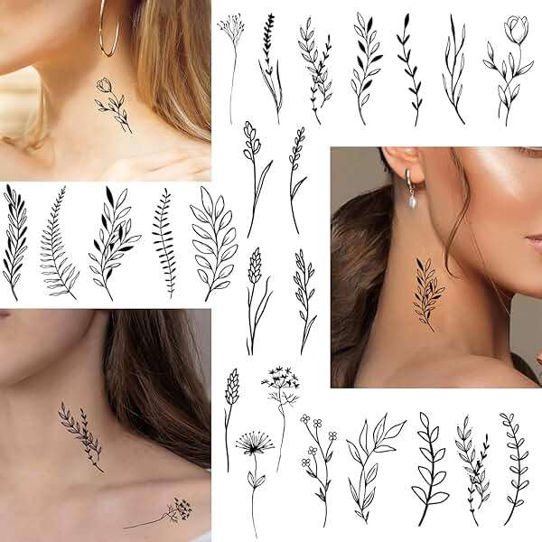 Cerlaza 75 Styles Tiny Black Flower Branch Temporary Tattoos For Women, 16 Sheets Realistic Wild Flower Floral Small Fake Tattoo Adults, Christmas Tattoo Stickers for Hands Legs Body Sticker - Image 2