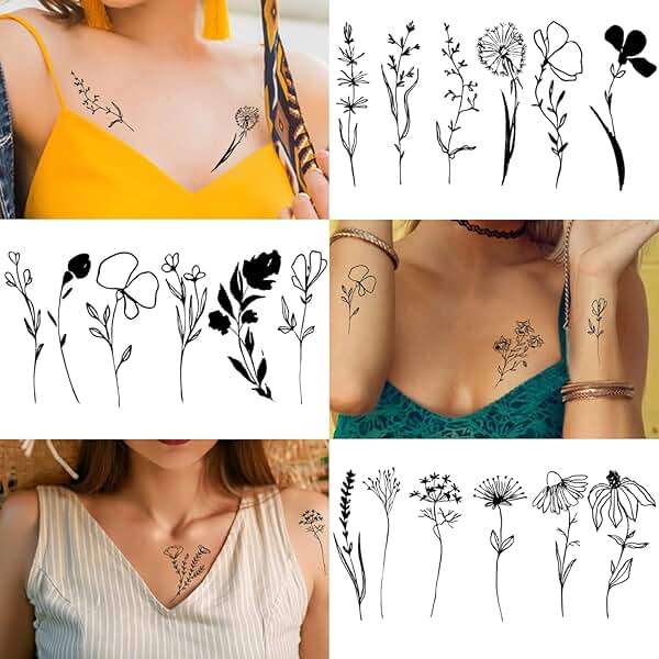 Cerlaza 75 Styles Tiny Black Flower Branch Temporary Tattoos For Women, 16 Sheets Realistic Wild Flower Floral Small Fake Tattoo Adults, Christmas Tattoo Stickers for Hands Legs Body Sticker - Image 3