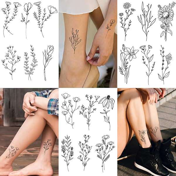 Cerlaza 75 Styles Tiny Black Flower Branch Temporary Tattoos For Women, 16 Sheets Realistic Wild Flower Floral Small Fake Tattoo Adults, Christmas Tattoo Stickers for Hands Legs Body Sticker - Image 5