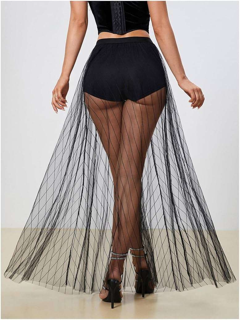 Milumia Women's Sheer Mesh Skirt See Through High Waist Maxi Skirts Festival Concert Rave Outfits - Image 2