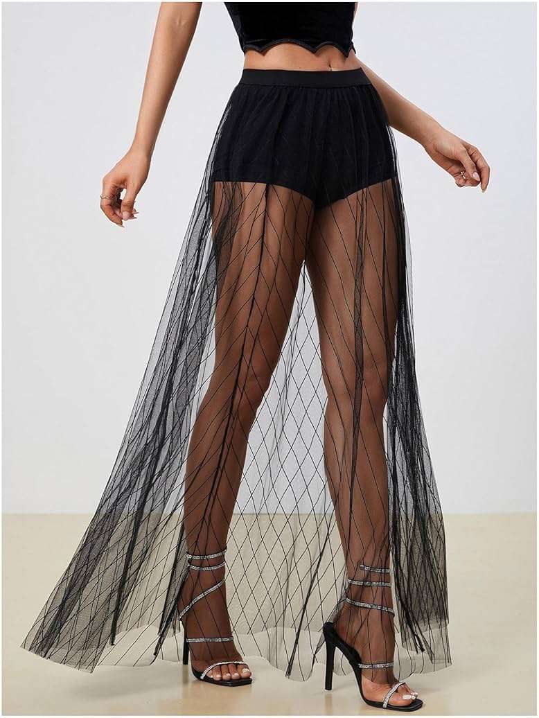 Milumia Women's Sheer Mesh Skirt See Through High Waist Maxi Skirts Festival Concert Rave Outfits - Image 4