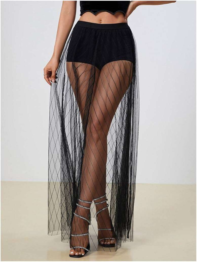 Milumia Women's Sheer Mesh Skirt See Through High Waist Maxi Skirts Festival Concert Rave Outfits - Image 5