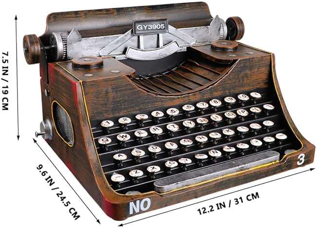FOMIYES Classic Manual Typewriter Model Vintage Typewriter Figurine Iron Art European Style Statue for Cafe Bar Home Wine Cabinet Decor Photo Prop Black - Image 2