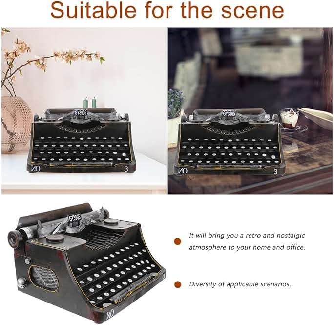 FOMIYES Classic Manual Typewriter Model Vintage Typewriter Figurine Iron Art European Style Statue for Cafe Bar Home Wine Cabinet Decor Photo Prop Black - Image 3