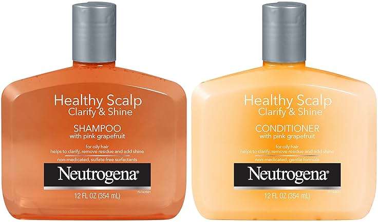 Neutrogena Exfoliating Healthy Scalp Clarify & Shine Shampoo & Conditioner for Oily Hair and Scalp, with Pink Grapefruit, pH-Balanced, Paraben & Phthalate-Free, Color-Safe, 12 Fl Oz - Image 1