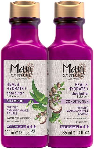 Maui Moisture Heal & Hydrate + Shea Butter Shampoo & Conditioner Bundle, Hair Care Set with Shea Butter & Aloe Vera for Dry, Damaged Waves & Curls, Silicone-Free, Two Pack, 2 x 13 fl. oz - Image 1