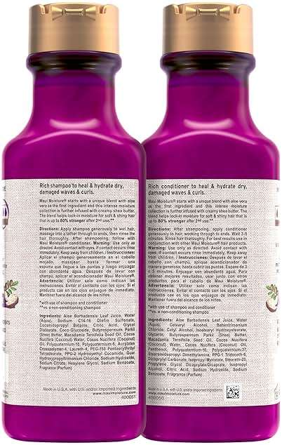 Maui Moisture Heal & Hydrate + Shea Butter Shampoo & Conditioner Bundle, Hair Care Set with Shea Butter & Aloe Vera for Dry, Damaged Waves & Curls, Silicone-Free, Two Pack, 2 x 13 fl. oz - Image 8