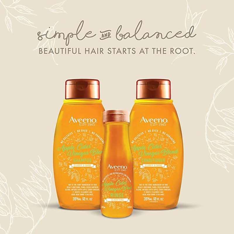Aveeno Apple Cider Vinegar Shampoo + Conditioner Set, Hair Care Bundle for Balance & High Shine, Daily Clarifying & Soothing Scalp Shampoo & Conditioner for Oily & Dull Hair, Two Pack, 2 x 12 fl. oz - Image 10