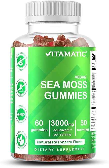 Vitamatic Irish Sea Moss Gummies with Bladderwrack & Burdock Root – Botanical Extract Supplement – Vegan, Non-GMO – 60 Count - Image 1