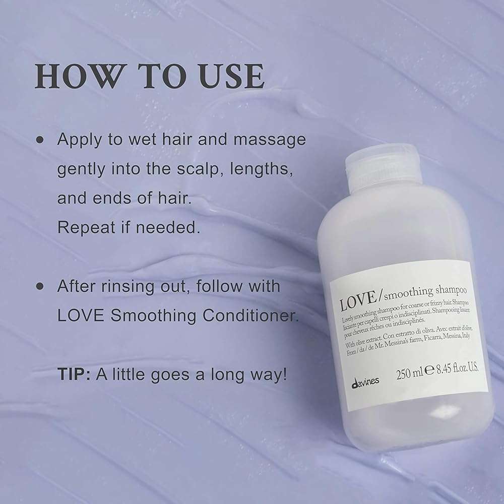 Davines LOVE/Smoothing Shampoo, Gentle Anti-Frizz Cleanser for Frizzy, Coarse or Unruly Hair - Promotes Straightening & Shine - Apple Pulp Formula for Soft, Tamed & Sleek Strands - Image 2