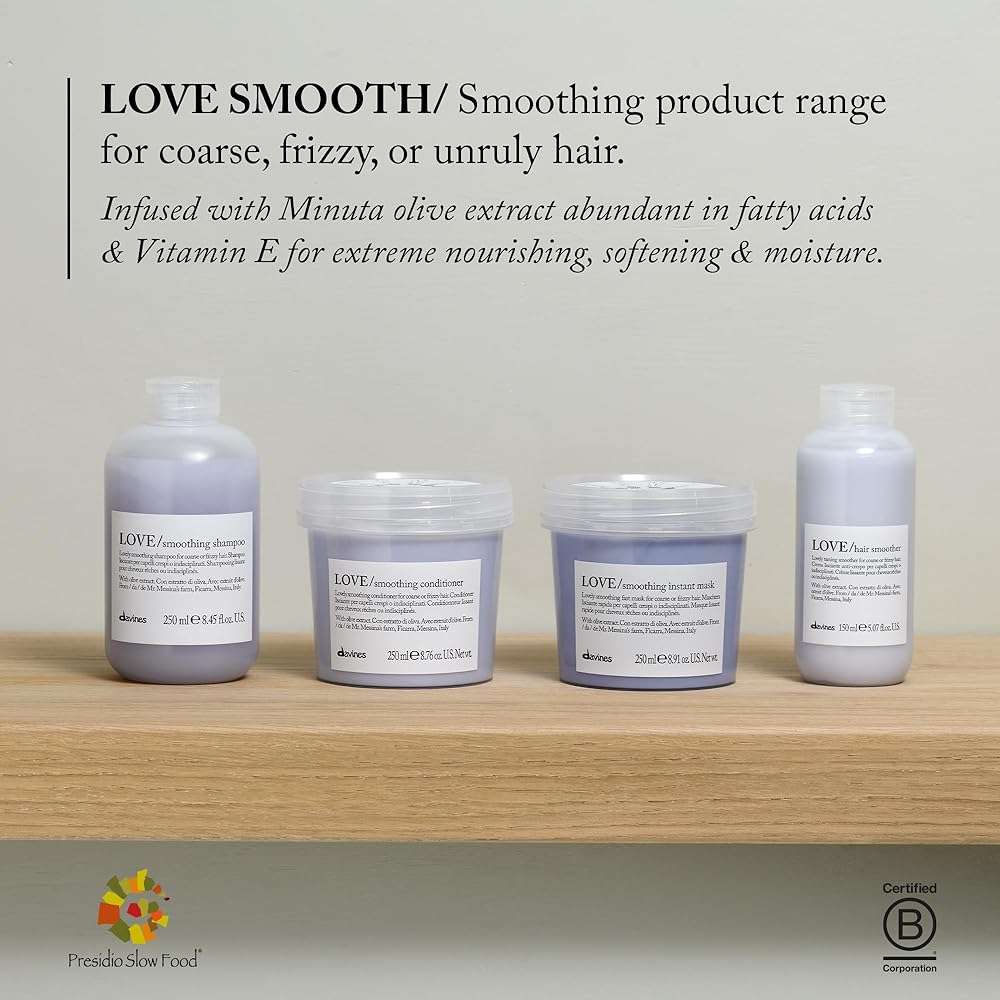Davines LOVE/Smoothing Shampoo, Gentle Anti-Frizz Cleanser for Frizzy, Coarse or Unruly Hair - Promotes Straightening & Shine - Apple Pulp Formula for Soft, Tamed & Sleek Strands - Image 4