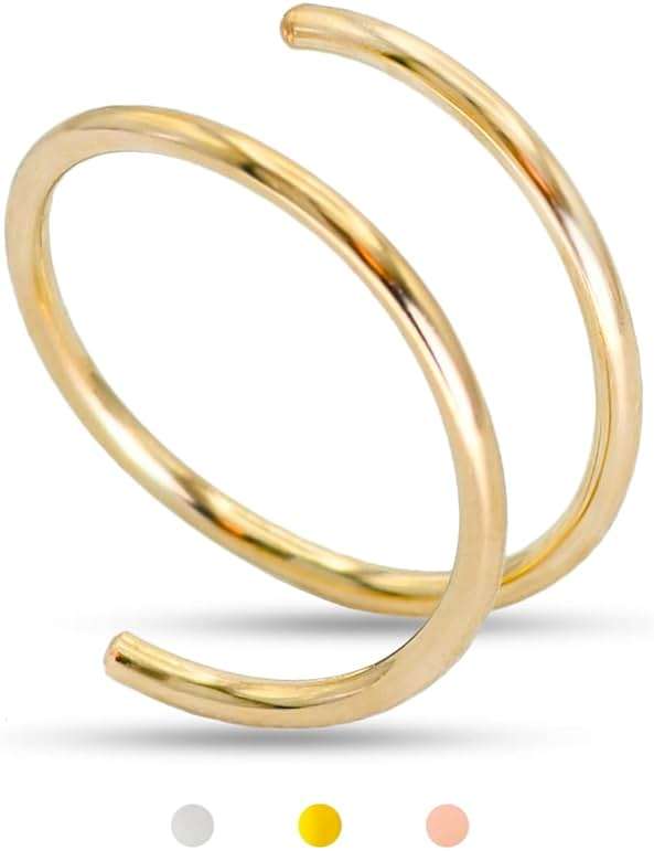 LUCKYJEWUS Double Nose Ring Hoop for Single Piercing, 14k Gold Filled or Sterling Silver Spiral Twist Nose Hoop for Women Men - Image 1
