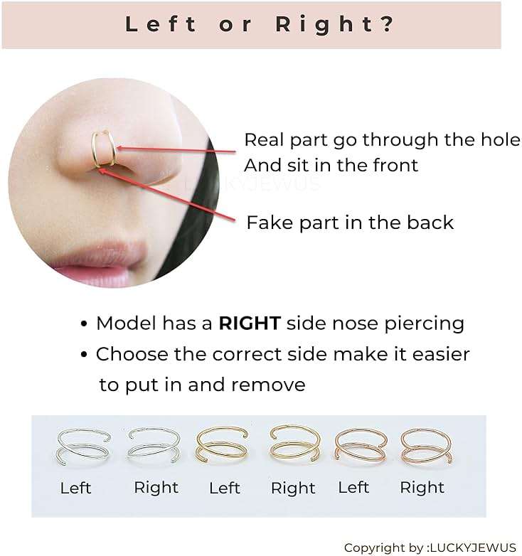 LUCKYJEWUS Double Nose Ring Hoop for Single Piercing, 14k Gold Filled or Sterling Silver Spiral Twist Nose Hoop for Women Men - Image 6