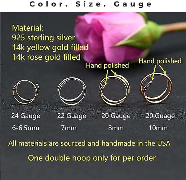 LUCKYJEWUS Double Nose Ring Hoop for Single Piercing, 14k Gold Filled or Sterling Silver Spiral Twist Nose Hoop for Women Men - Image 9