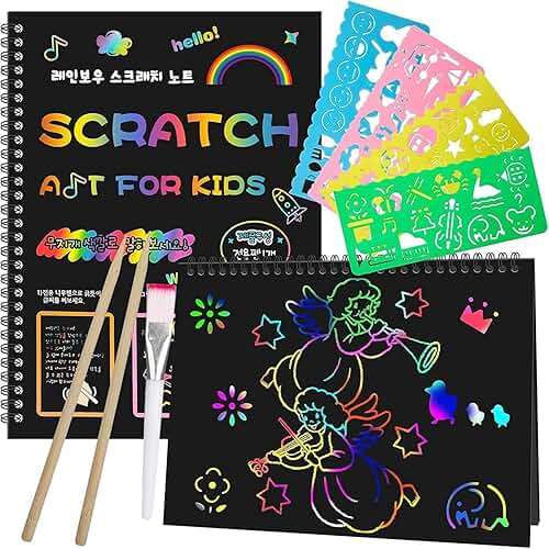 Smasiagon Scratch Paper Art Set: 2 Pack Notebooks Art Supplies and Crafts for Kids Back to School Classroom Ages 3 4 5 6 7 8 9 10 Girls Boys Toys Valentine's Day Birthday Party Travel Favor Games - Image 1