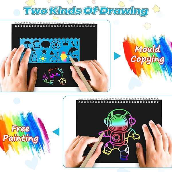 Smasiagon Scratch Paper Art Set: 2 Pack Notebooks Art Supplies and Crafts for Kids Back to School Classroom Ages 3 4 5 6 7 8 9 10 Girls Boys Toys Valentine's Day Birthday Party Travel Favor Games - Image 5