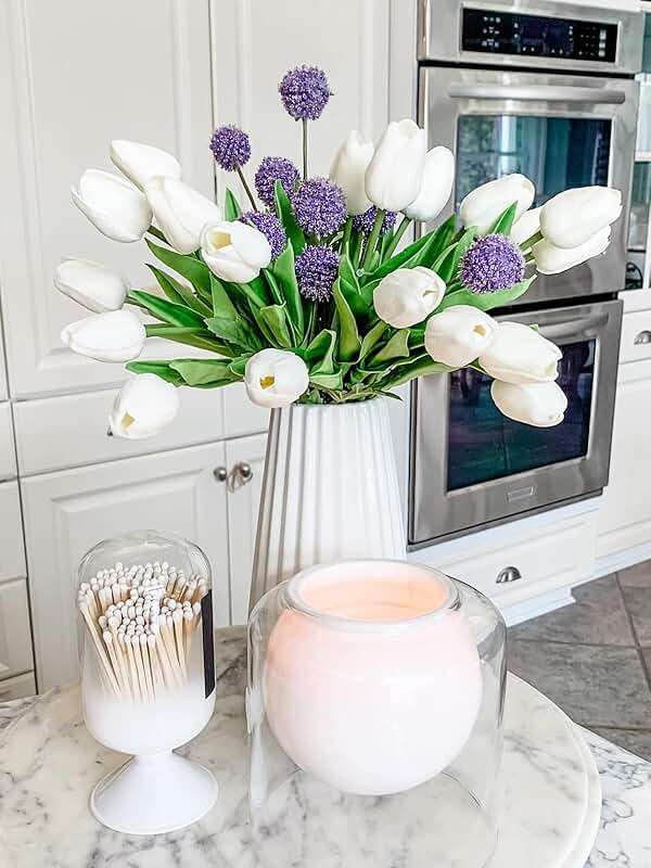 Beferr White Tulips Artificial Flowers 18Pcs Faux Silk Tulip Real Touch Tulip Fake Flowers Bouquets Arrangements for Mother's Day Easter Spring Flowers Gifts Home Table Decor - Image 4