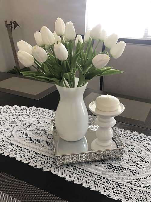Beferr White Tulips Artificial Flowers 18Pcs Faux Silk Tulip Real Touch Tulip Fake Flowers Bouquets Arrangements for Mother's Day Easter Spring Flowers Gifts Home Table Decor - Image 5