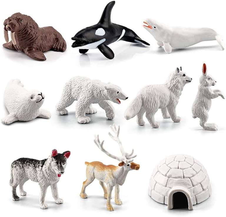 NatureMan Mini Arctic Animals Toys Set 10PCS Polar Animal Figurines Toy PlaysetIncludes Polar Bear Seal Reindeer Wolf Rabbit Arctic Fox Igloo for Toddlers Birthday Gift - Image 1
