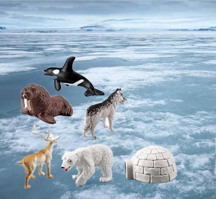 NatureMan Mini Arctic Animals Toys Set 10PCS Polar Animal Figurines Toy PlaysetIncludes Polar Bear Seal Reindeer Wolf Rabbit Arctic Fox Igloo for Toddlers Birthday Gift - Image 2