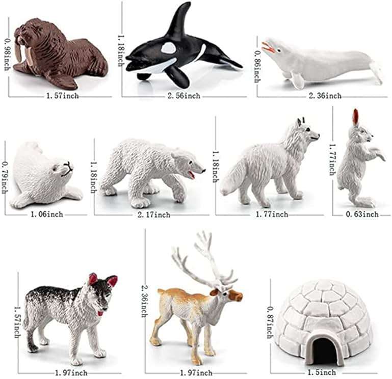 NatureMan Mini Arctic Animals Toys Set 10PCS Polar Animal Figurines Toy PlaysetIncludes Polar Bear Seal Reindeer Wolf Rabbit Arctic Fox Igloo for Toddlers Birthday Gift - Image 3