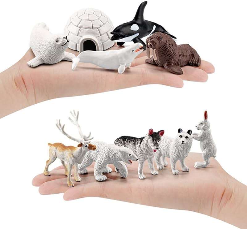 NatureMan Mini Arctic Animals Toys Set 10PCS Polar Animal Figurines Toy PlaysetIncludes Polar Bear Seal Reindeer Wolf Rabbit Arctic Fox Igloo for Toddlers Birthday Gift - Image 4